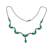 Sterling Silver Turquoise Set Leaf Shapes Collar Necklace Modern c1990s