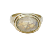 Sterling Silver Moonstone Cabochon Studio Style Ring Vintage c1970 Size Q 1/2