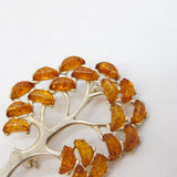 Sterling Silver & Baltic Amber Tree of Life Brooch Pin Vintage c1970s