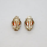Pair of Sterling Silver Deco Style Baltic Amber Clip-On Earrings Vintage c1970