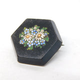 19th Century Gilt Metal & Floral Micro Mosaic Brooch Pin Antique c1880s