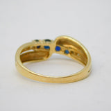 9ct Yellow Gold, Four-Stone Sapphire & Diamond Dress Ring Vintage c1970