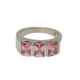 Sterling Silver Triple Pink CZ Dress Band Ring Vintage c1990 Size P