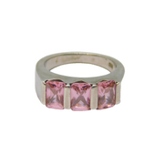Sterling Silver Triple Pink CZ Dress Band Ring Vintage c1990 Size P