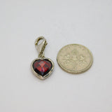 Sterling Silver Faceted Red Glass Heart Clip On Charm Pendant Modern c2000s