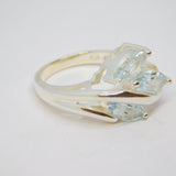 Sterling Silver 3 Stone Pale Blue Topaz Dress Ring Vintage c1970 Size J 1/2