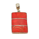 Sterling Silver Red Jasper & Silver Stripes Oblong Charm Pendant Modern c1990s