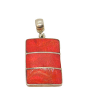Sterling Silver Red Jasper & Silver Stripes Oblong Charm Pendant Modern c1990s