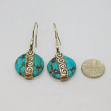 Pair of Sterling Silver Aztec Style Turquoise Studio Drop Earrings Vintage c1970