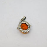 Sterling Silver Baltic Amber Oval Oxidised Charm Or Pendant Vintage c1970s