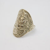 Sterling Silver Ottoman Style Floral Patterned Ring Antique c1900 Size Q