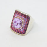 Sterling Silver Sparkling Pink & Purple CZ Statement Ring Vintage c2000 Size N
