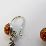 Pair of Large Sterling Silver Baltic Amber Set Hook Earrings Vintage c1970