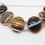 Victorian Sterling Silver & Banded Agate Cabochon Cuff Bracelet Antique