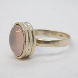 Studio Sterling Silver Cabochon Rose Quartz Dress Ring Vintage c1970s