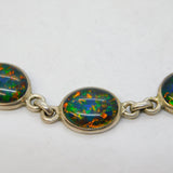 Sterling Silver & Doublet Opal Set Panel Bracelet Vintage c1990s