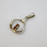 Sterling Silver 2 Garnet Stylised Wishbone Form Charm Pendant Vintage c1970s
