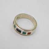 Sterling Silver Mixed Natural Stone Mosaic Style Ring Modern c1990 Size N 1/2