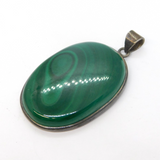 Large Sterling Silver Mounted Malachite Drop Pendant Vintage c1970s