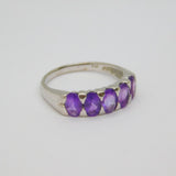Sterling Silver 5 Faceted Amethyst Half Eternity Band Ring Modern c1990 Size P
