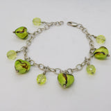 Sterling Silver Murano Glass Heart Set Beaded Bracelet Vintage c2000s