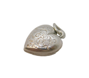 Sterling Silver Puffy Heart Charm Pendant Vintage c1970s