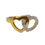 Sterling Silver & Gilt Paste Set Entwined Hearts Dress Ring Vintage c1970 Size N