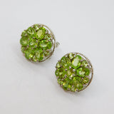 Pair of Sterling Silver Multi-Stone Peridot Cluster Stud Earrings Modern c1990