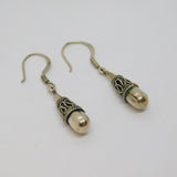 Pair of Sterling Silver Bali Style Patterned Hook Drop Earrings Vintage c1970