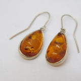 Sterling Silver Mounted Baltic Amber Drop Earrings Vintage c1970s
