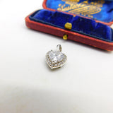 Sterling Silver Diamond Paste Heart Charm Pendant Vintage c1970