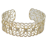 Sterling Silver Paste Set Floral Pattern Open Bangle Vintage c1990