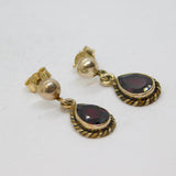 Pair of Sterling Silver Faceted Garnet Peardrop Stud Drop Earrings Vintage c1970