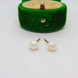 9ct Yellow Gold Simulated Pearl Stud Earrings Vintage c1970