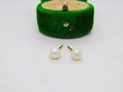 9ct Yellow Gold Simulated Pearl Stud Earrings Vintage c1970
