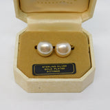 Lotus Boxed Gold on Sterling Silver Simulated Pearl Clip-On Earrings Vintage