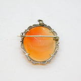 900 Silver Marcasite & Carved Shell Cameo Art Deco Brooch/Pendant Antique c1920