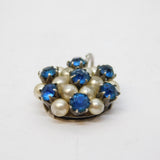 Sterling Silver, Blue Paste & Pearl Set Floral Drop Pendant Antique c1930