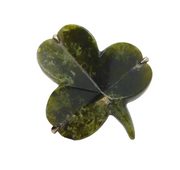 19th Century Irish Sterling Silver & Connemara Marble Shamrock Brooch Antique