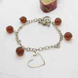 Sterling Silver Curb Link Charm Bracelet with Citrine Drop Charms Vintage c1970