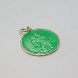 Sterling Silver Green Enamel St Christopher Travel Charm Pendant Vintage c1970s