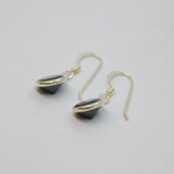 Pair of Sterling Silver Black Crystal Round Hook Drop Earrings Vintage c1970