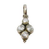 Sterling Silver 3 Stone Spinel & Pearl Set Cluster Charm Pendant Vintage c1970