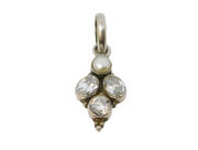 Sterling Silver 3 Stone Spinel & Pearl Set Cluster Charm Pendant Vintage c1970