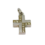 Sterling Silver Brushed Finish Paste Set Cross Charm Pendant Vintage c1970