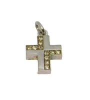 Sterling Silver Brushed Finish Paste Set Cross Charm Pendant Vintage c1970