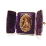Edwardian Travelling Frame with Porcelian Plaque Depicting Young Girl c1910