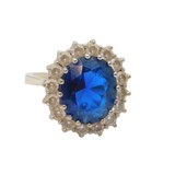 Sterling Silver Blue & Clear Paste Large Cluster Ring Vintage c1990 Size L