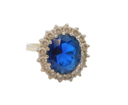 Sterling Silver Blue & Clear Paste Large Cluster Ring Vintage c1990 Size L