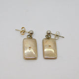 Pair of Sterling Silver Iridescent Shell Rectangle Drop Earrings Modern c1990